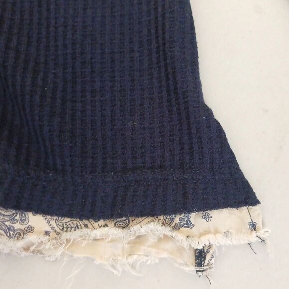 Miss Me Pieced Paisley Navy Ribbed Knit V Neck Top Oversized Raw Hem Sz S - Picture 8 of 10